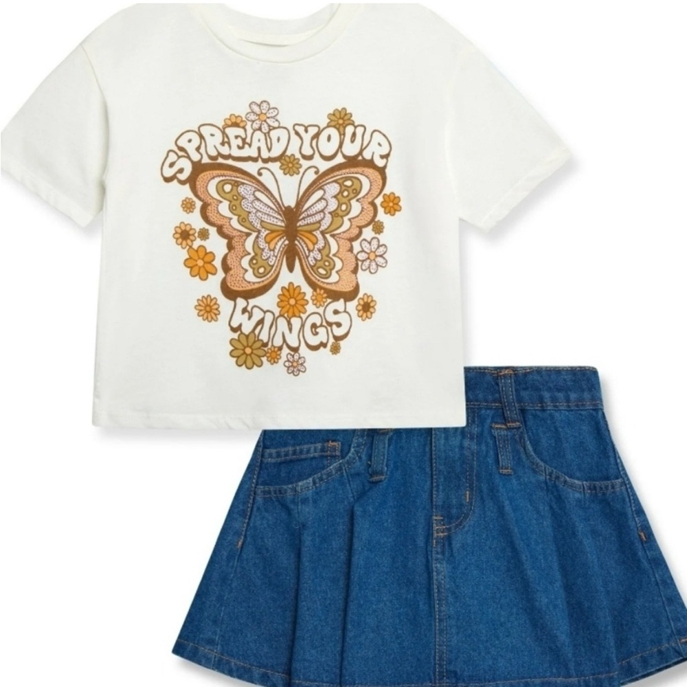 Jessica Simpson White Graphic Tee and Denim Skirt Set size 5